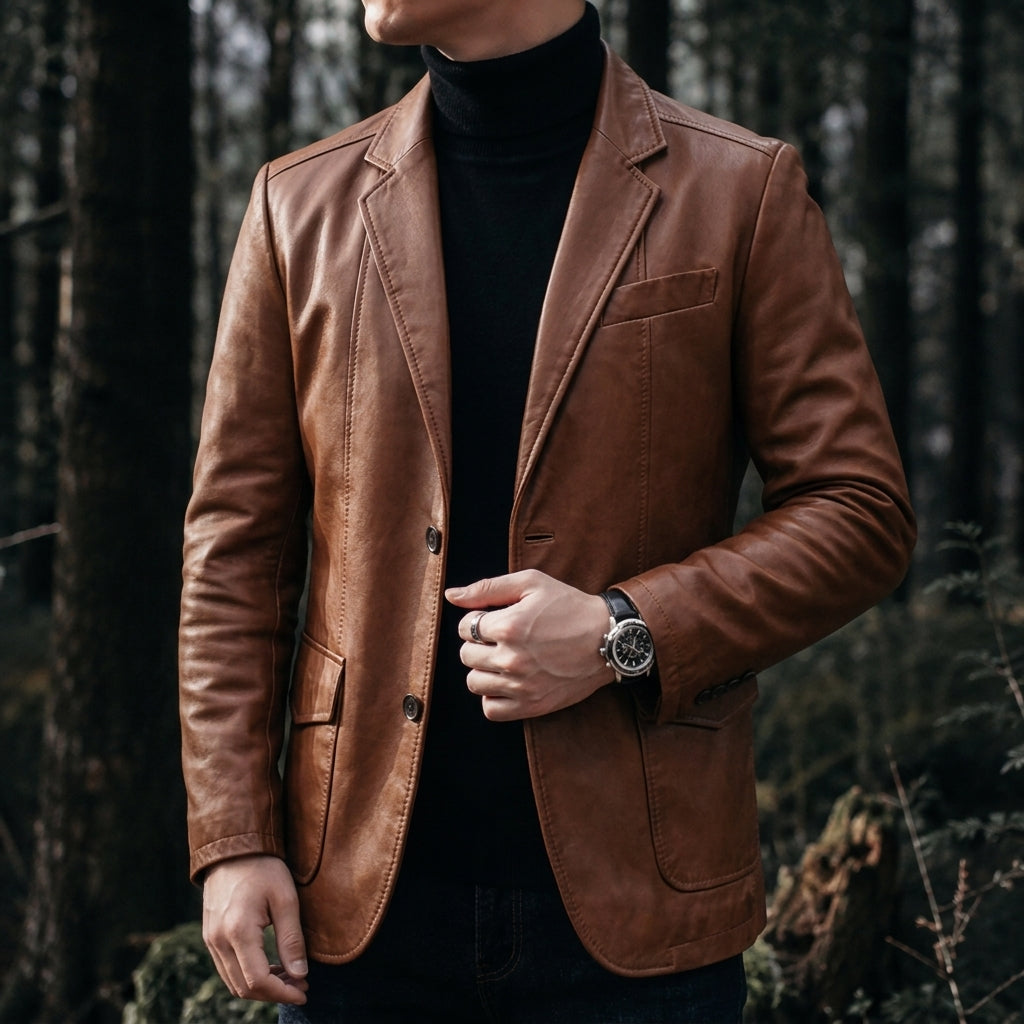 Men's Blazer Jacket with Notch Lapels and Structured Shoulders