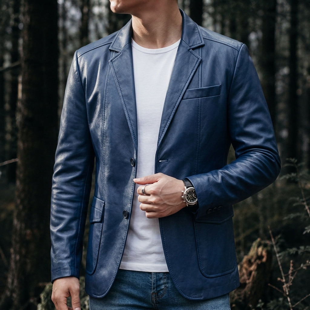 Men's Blazer Jacket with Notch Lapels and Structured Shoulders