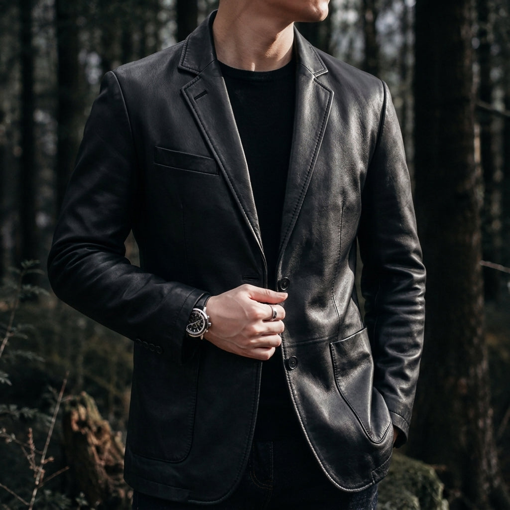 Men's Blazer Jacket with Notch Lapels and Structured Shoulders