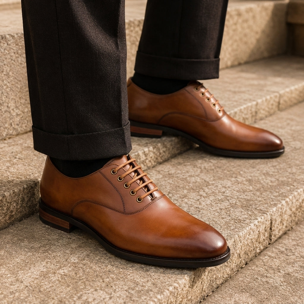 Men's Leather Dress Shoes with Sleek Formal Profile and Natural Breathability