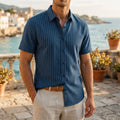 Striped Cotton Blend Dress Shirt with Modern Slim Fit and Button Cuffs