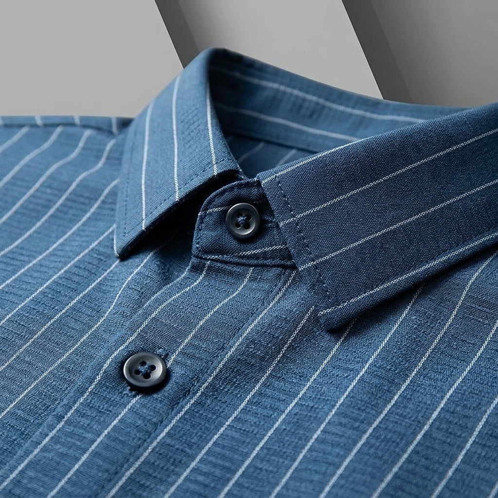 Striped Cotton Blend Dress Shirt with Modern Slim Fit and Button Cuffs