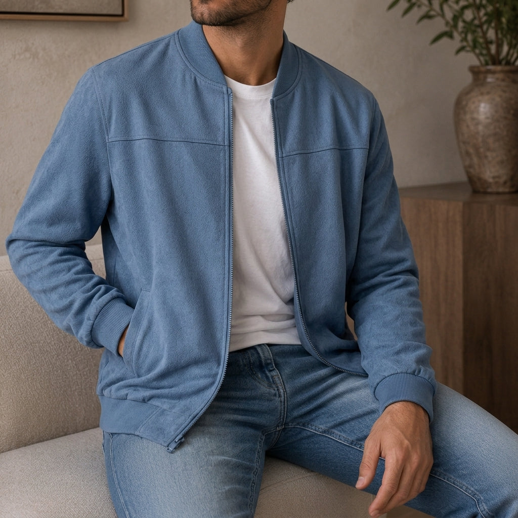Polyester Blend Bomber Jacket with Ribbed Cuffs and Structured Silhouette