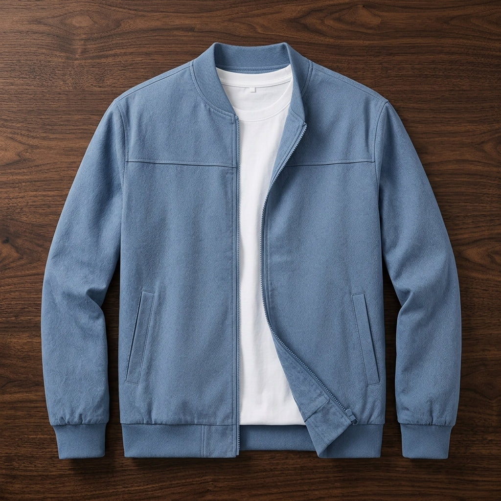 Polyester Blend Bomber Jacket with Ribbed Cuffs and Structured Silhouette