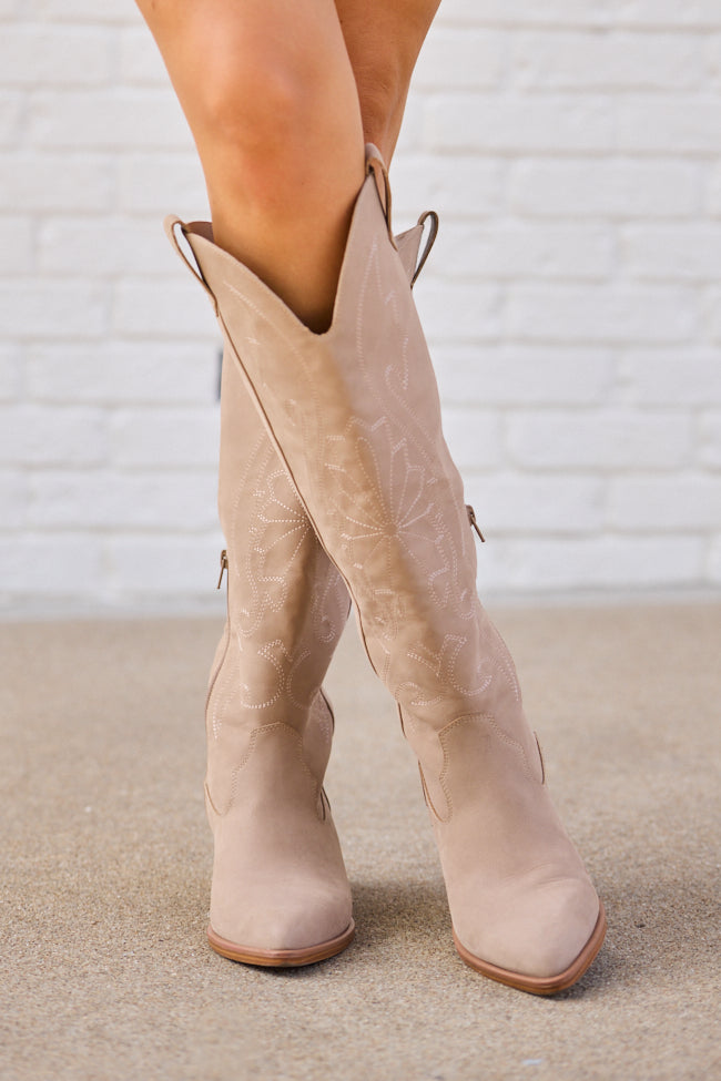 Womens Tan Tall Cowboy Boots, Pointed Toe Shaft