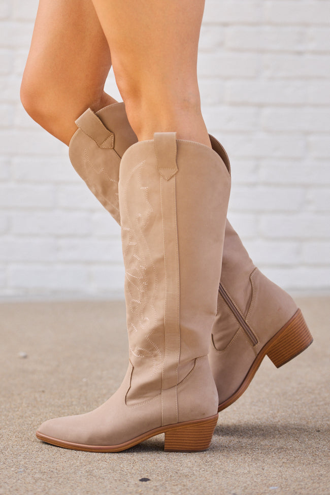 Womens Tan Tall Cowboy Boots, Pointed Toe Shaft