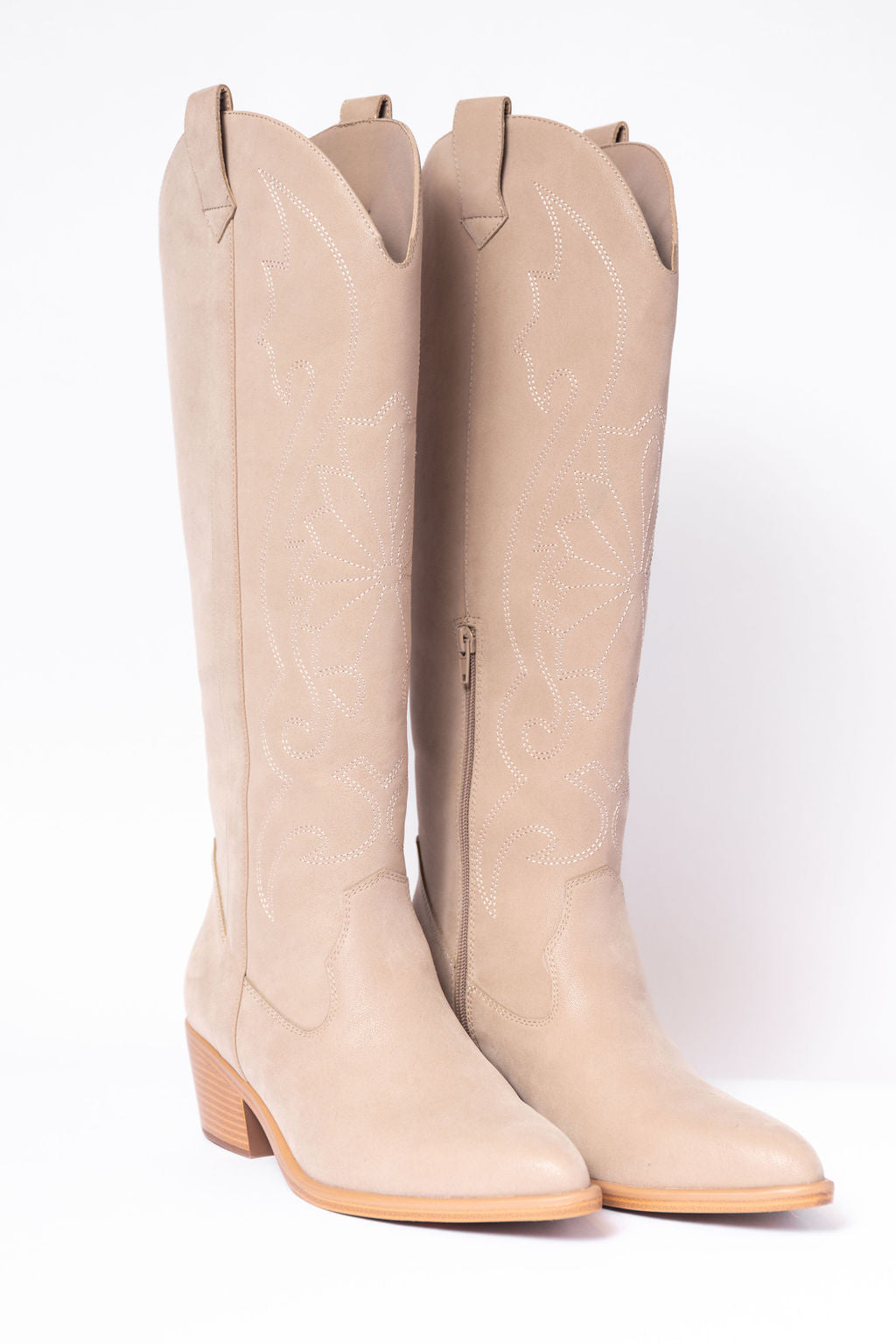 Womens Tan Tall Cowboy Boots, Pointed Toe Shaft