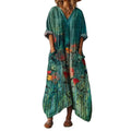 Womens Cotton Maxi Dress, Boho Print Front Pocket Casual Summer Dress