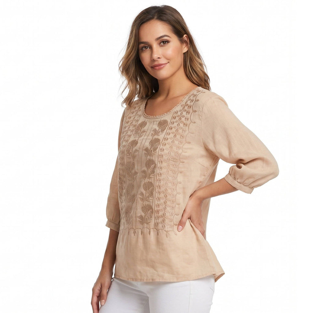 Womens Floral Relaxed Blouse, Lightweight Long Sleeve Tunic with Loose Fit