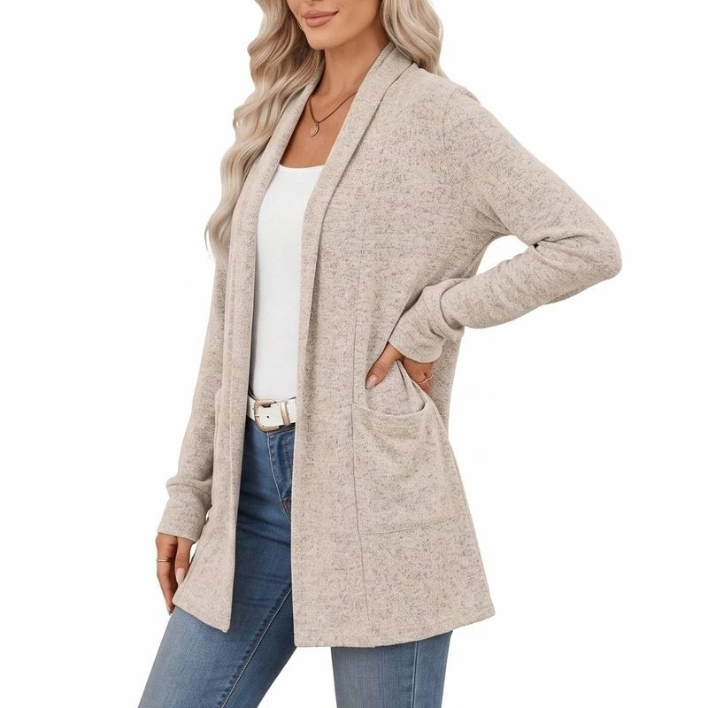 Womens Lightweight Long Cardigan with Pockets - Open Front Casual Sweater