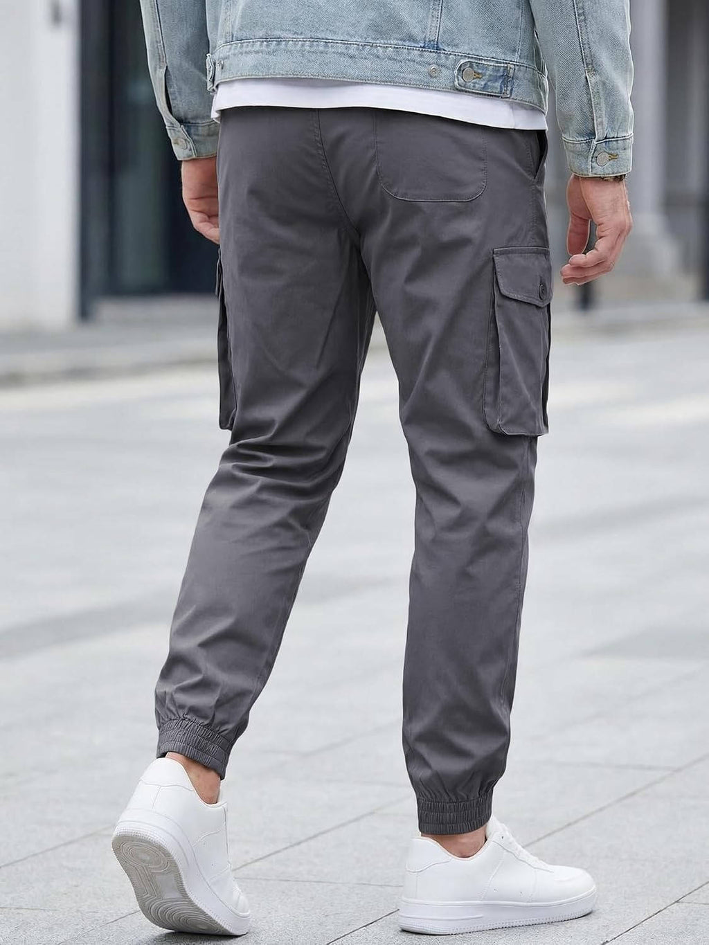 Mens Casual Cargo Jogger Pants, Stretch Elastic Waist Drawstring Tapered Sweatpants with Pockets