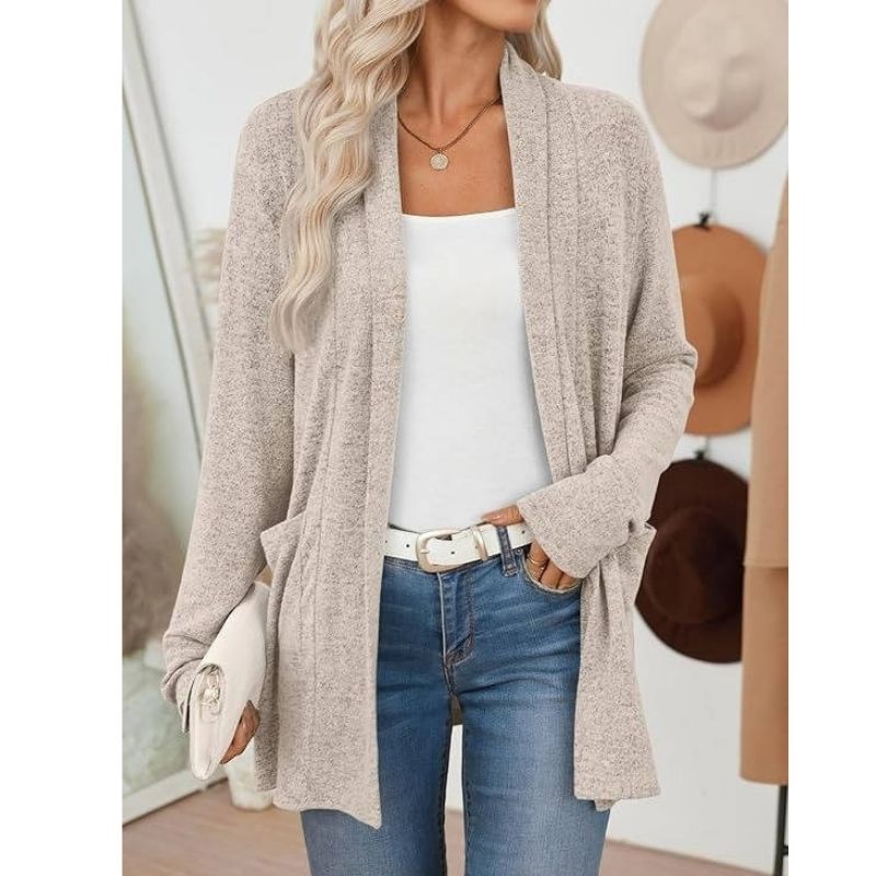 Womens Lightweight Long Cardigan with Pockets - Open Front Casual Sweater