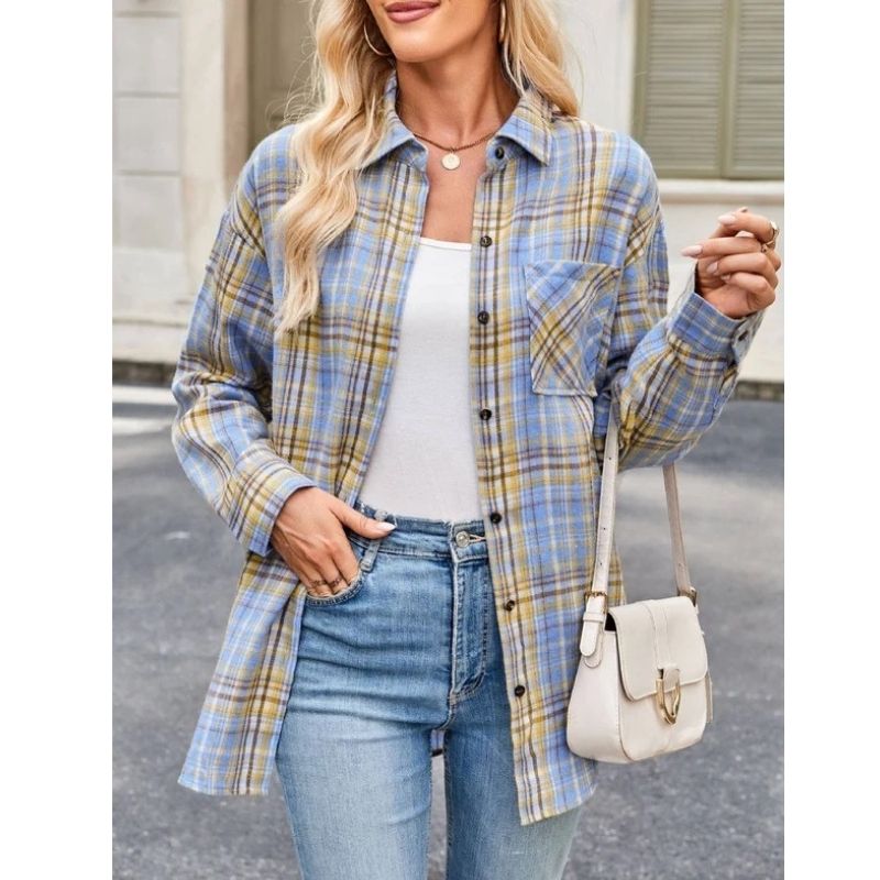Plaid Flannel Shirts for Women, Buffalo Plaid Oversized Long Sleeve Casual Button Down Blouse Top