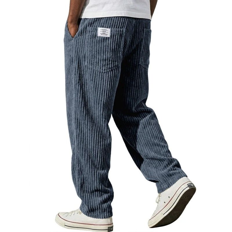 Mens Corduroy Pants, Wide Leg Vintage Trousers, Casual Loose Fit Streetwear Trousers with Pockets