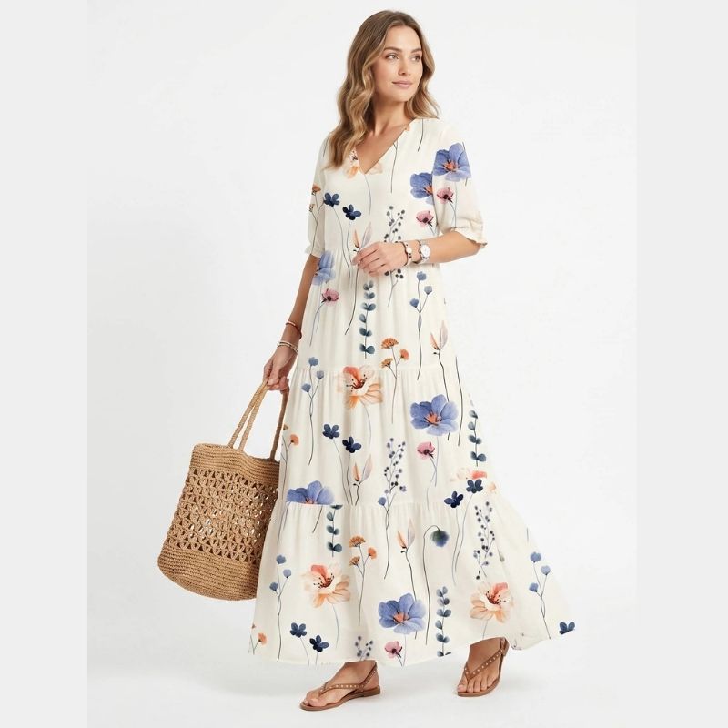 Boho Cover Up Dress, Flowy Casual Dress for Beach Travel and Daily Wear