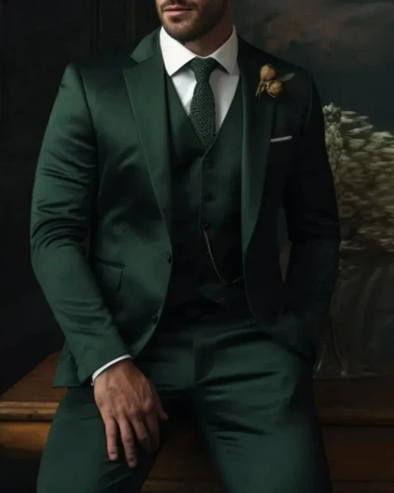 Mens Slim Fit Three Piece Suit Set with Jacket, Vest and Trousers