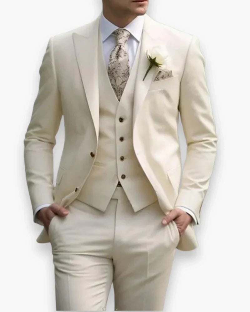 Mens Slim Fit Three Piece Suit Set with Jacket, Vest and Trousers