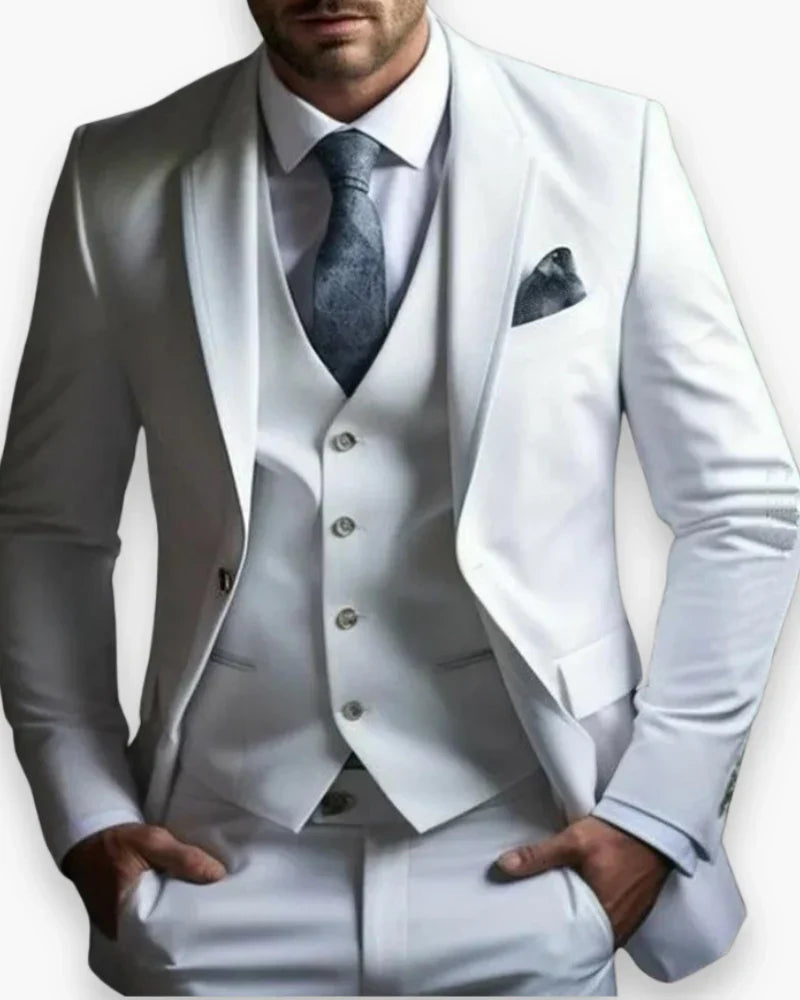 Mens Slim Fit Three Piece Suit Set with Jacket, Vest and Trousers