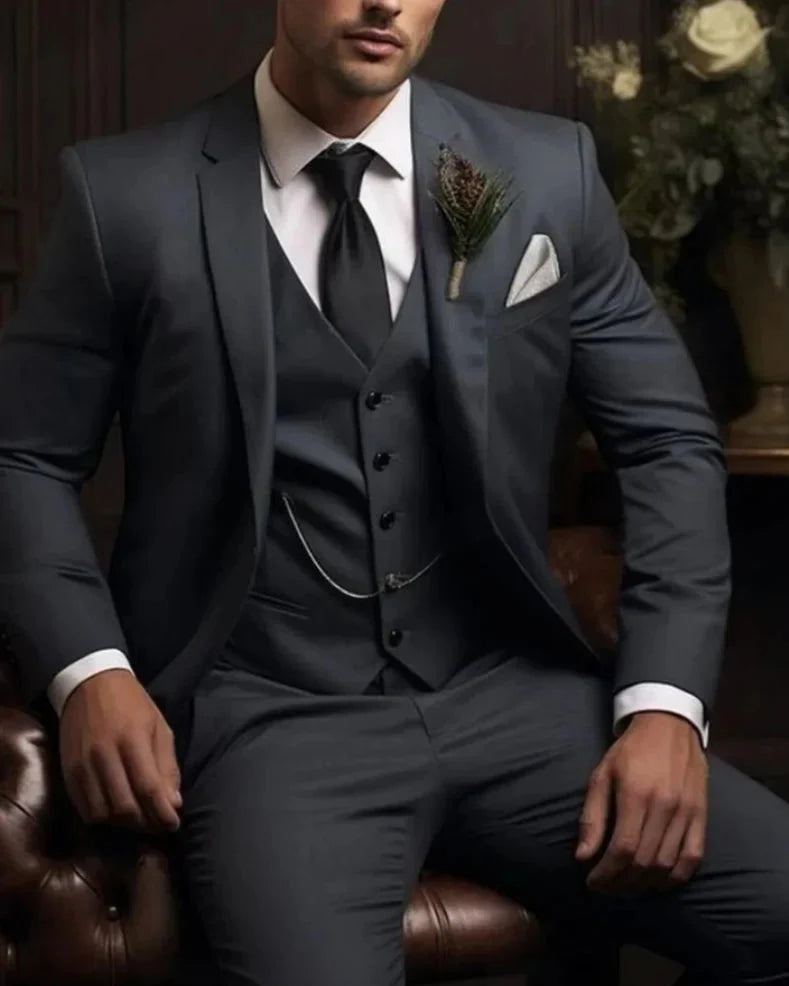 Mens Slim Fit Three Piece Suit Set with Jacket, Vest and Trousers