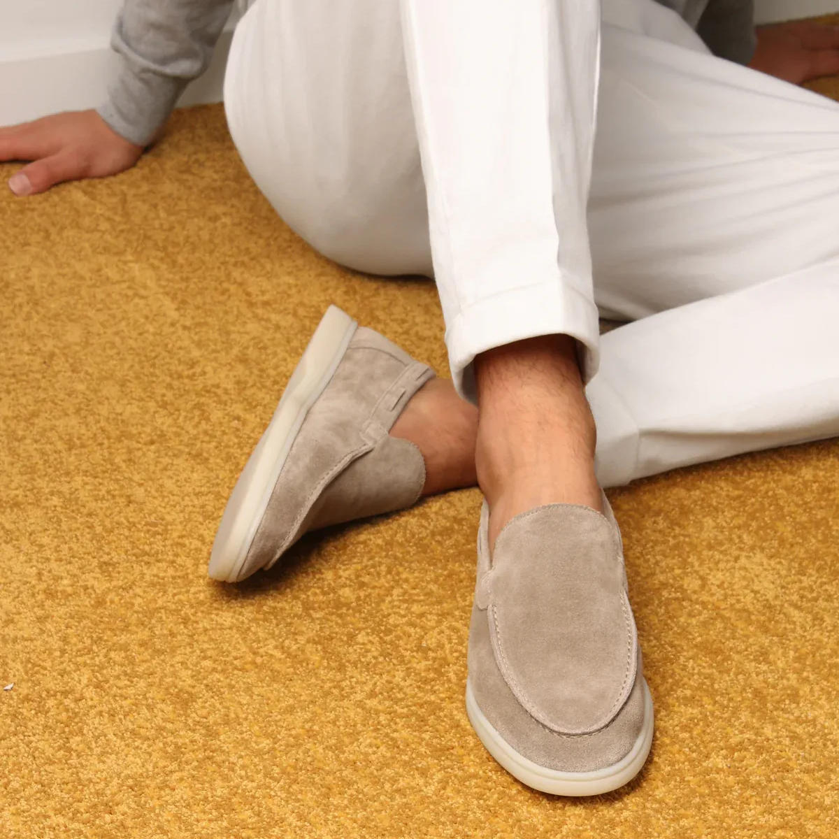 Slip On Suede Loafers with Hand Stitched Construction and Padded Collar