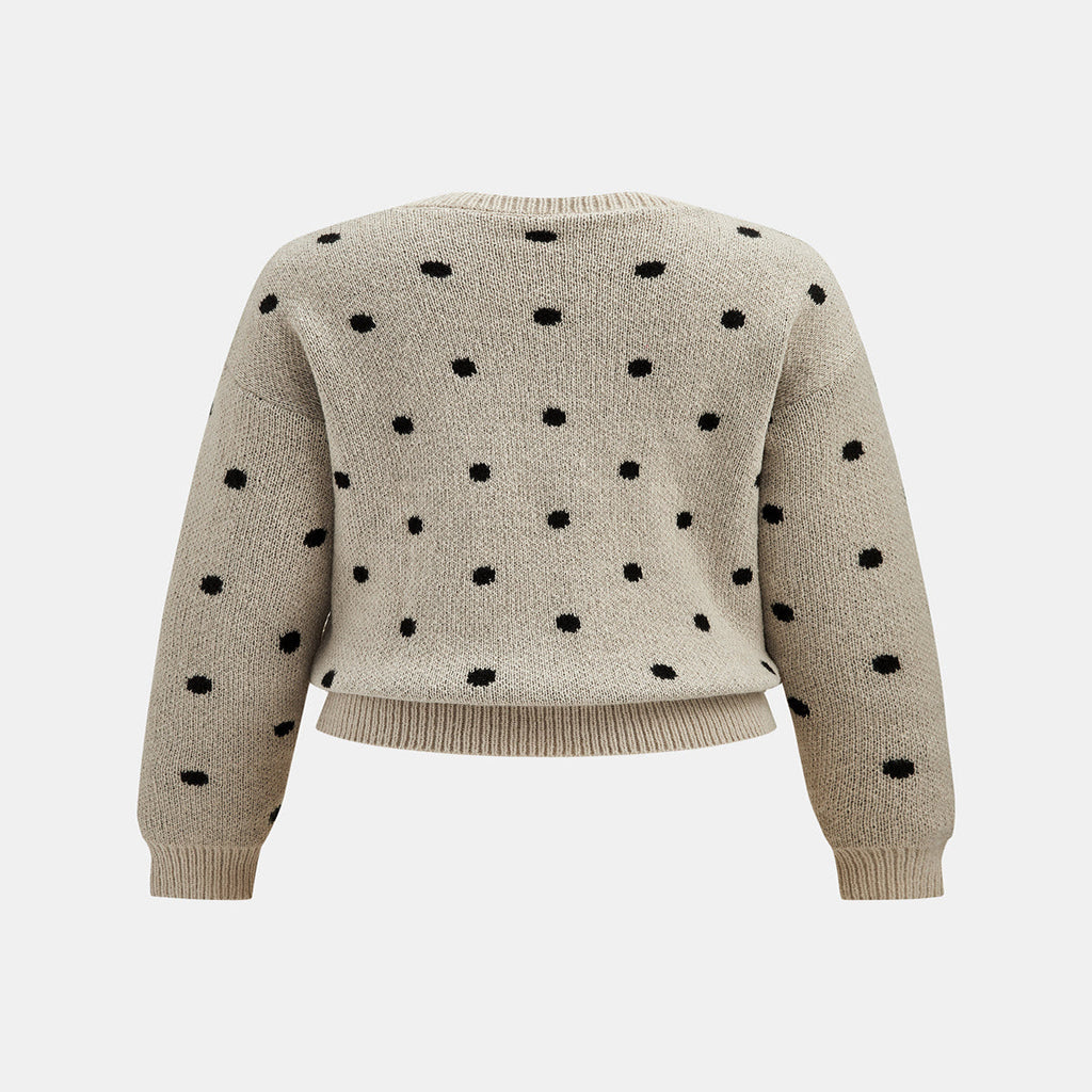 Womens Polka Dot Knit Sweater with High Stretch Fabric and Regular Fit