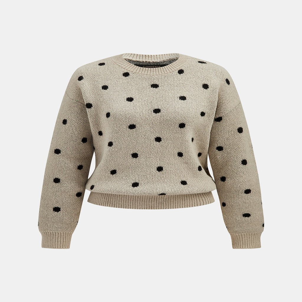 Womens Polka Dot Knit Sweater with High Stretch Fabric and Regular Fit