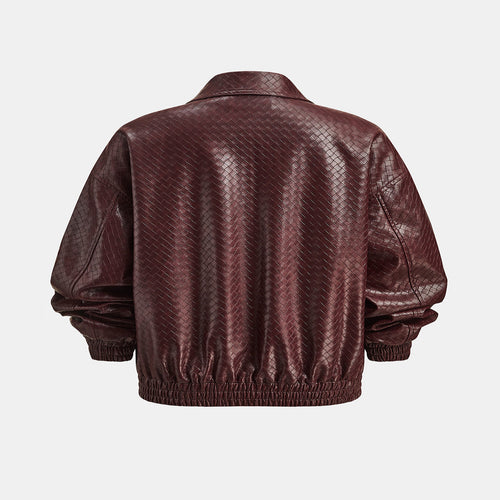 Faux Leather Jacket with Elastic Waistband and Full Lining, Long Sleeves