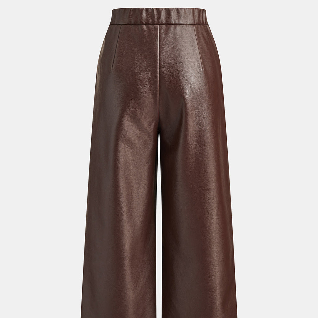 Straight Leg Faux Leather Pants with Elastic Waistband and Lined Interior