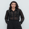 Collared Chiffon Blouse with Long Sleeves and Relaxed Fit