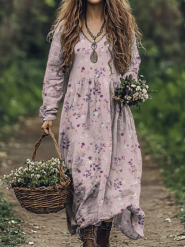 Womens Vintage Western Style V Neck Maxi Dress, Long Casual Dress for Everyday  Wear