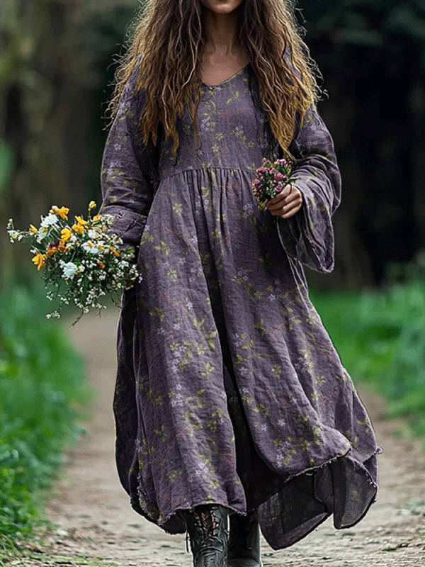 Womens Vintage Western Style V Neck Maxi Dress, Long Casual Dress for Everyday  Wear