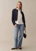 Womens Cropped Corduroy Jacket with Velvet Trim, Modern