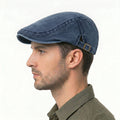 Mens Washed Denim Newsboy Cap, Vintage Adjustable Eight Panel Hat