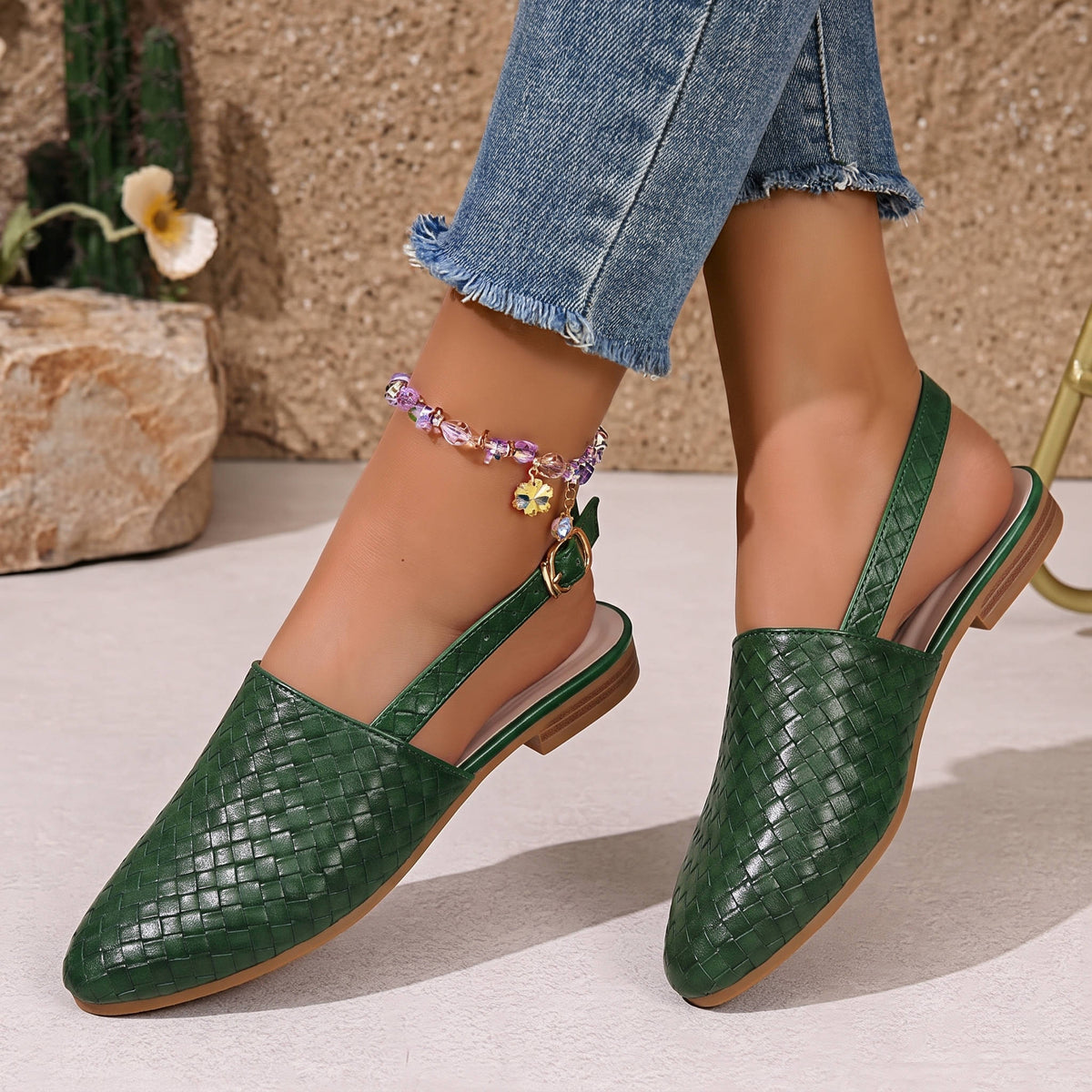 Woven Vegan Leather Ballerinas, Elegant Flat Shoes for Casual and Dressy Occasions