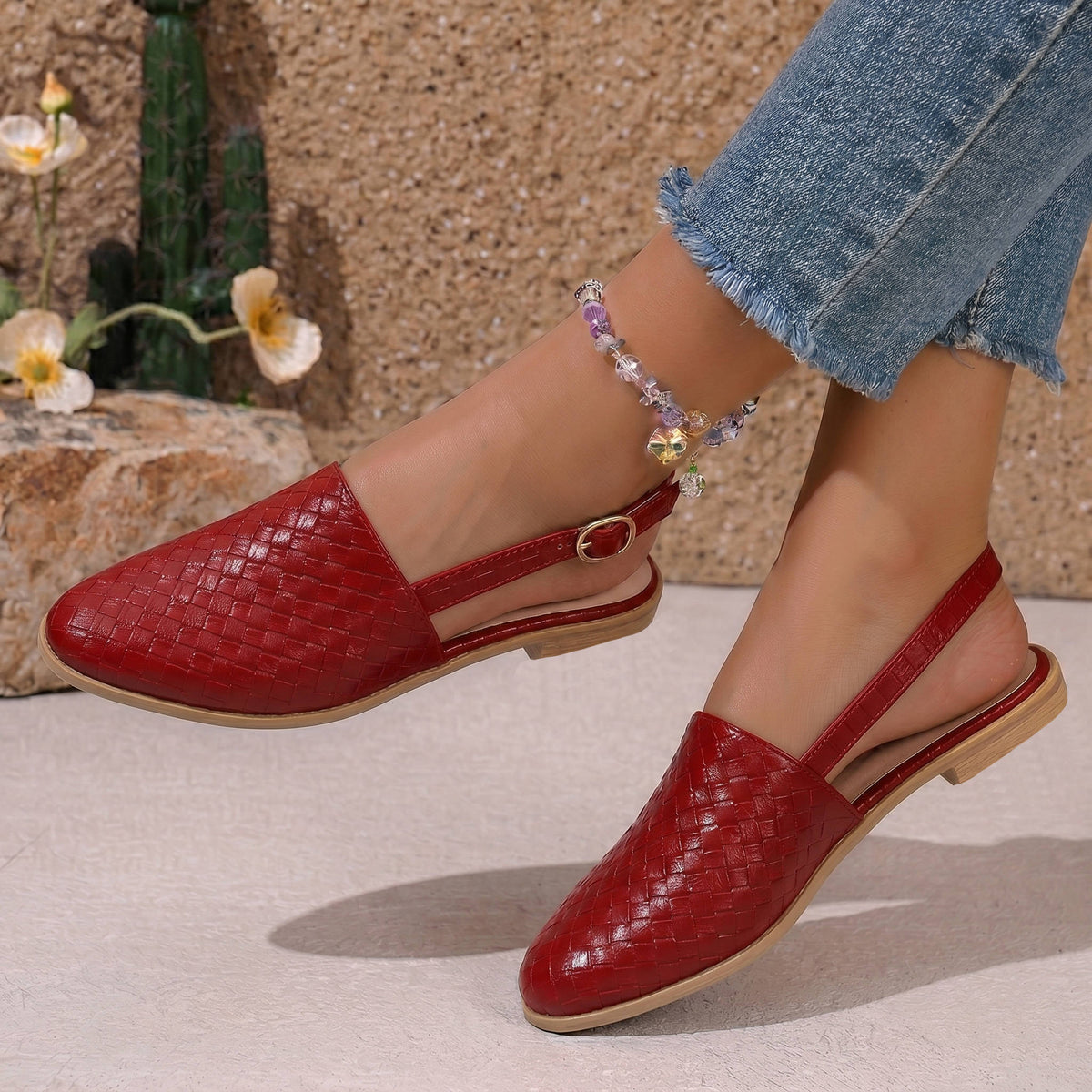 Woven Vegan Leather Ballerinas, Elegant Flat Shoes for Casual and Dressy Occasions