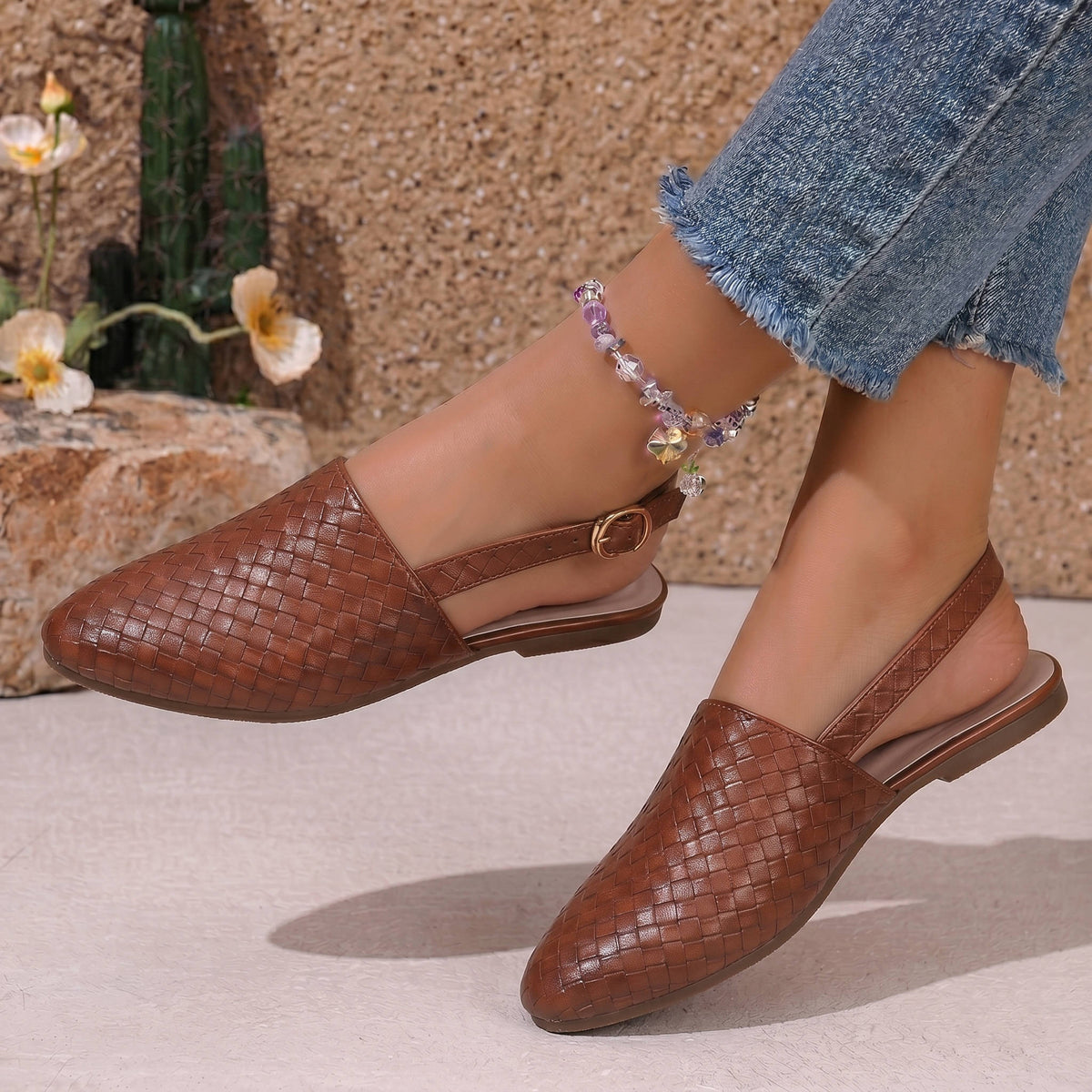 Woven Vegan Leather Ballerinas, Elegant Flat Shoes for Casual and Dressy Occasions