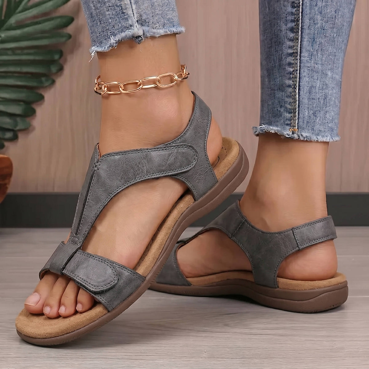 Womens Vegan Leather Sandals, Comfort Sandals for Walking and Daily Use