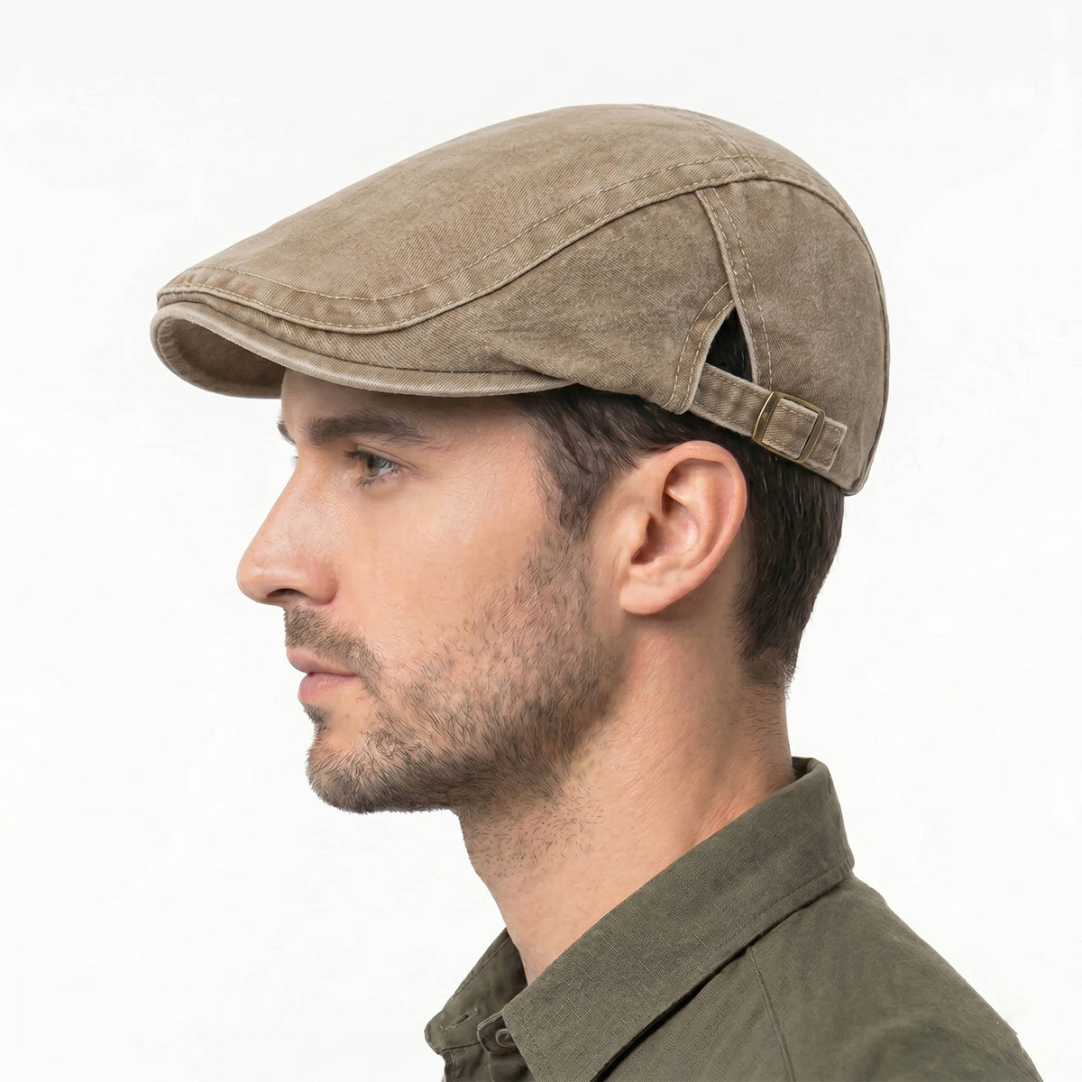 Mens Washed Denim Newsboy Cap, Vintage Adjustable Eight Panel Hat