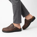 Mens Leather Clogs, Closed Toe Slip on Mules, Casual Buckle Strap Backless Comfort Shoes