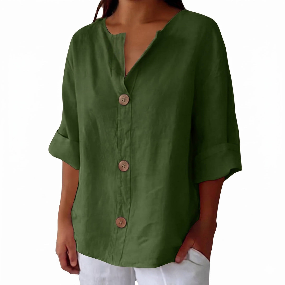 Womens Casual Blouse, Short Sleeve V Neck Top, Lightweight Button Front Summer Shirt