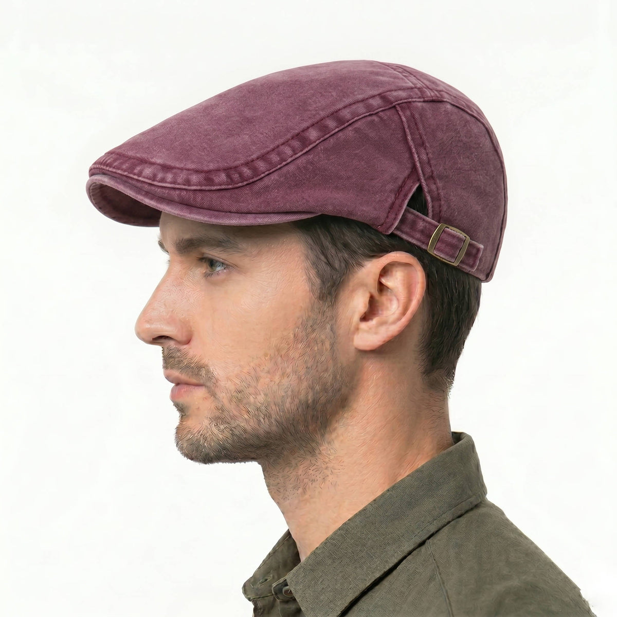 Mens Washed Denim Newsboy Cap, Vintage Adjustable Eight Panel Hat