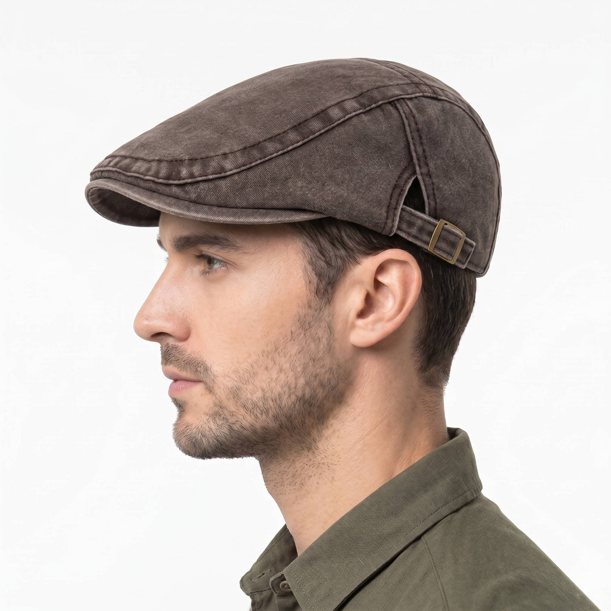 Mens Washed Denim Newsboy Cap, Vintage Adjustable Eight Panel Hat