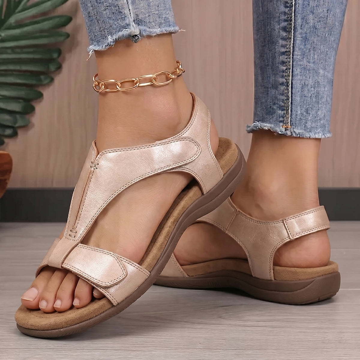 Womens Vegan Leather Sandals, Comfort Sandals for Walking and Daily Use