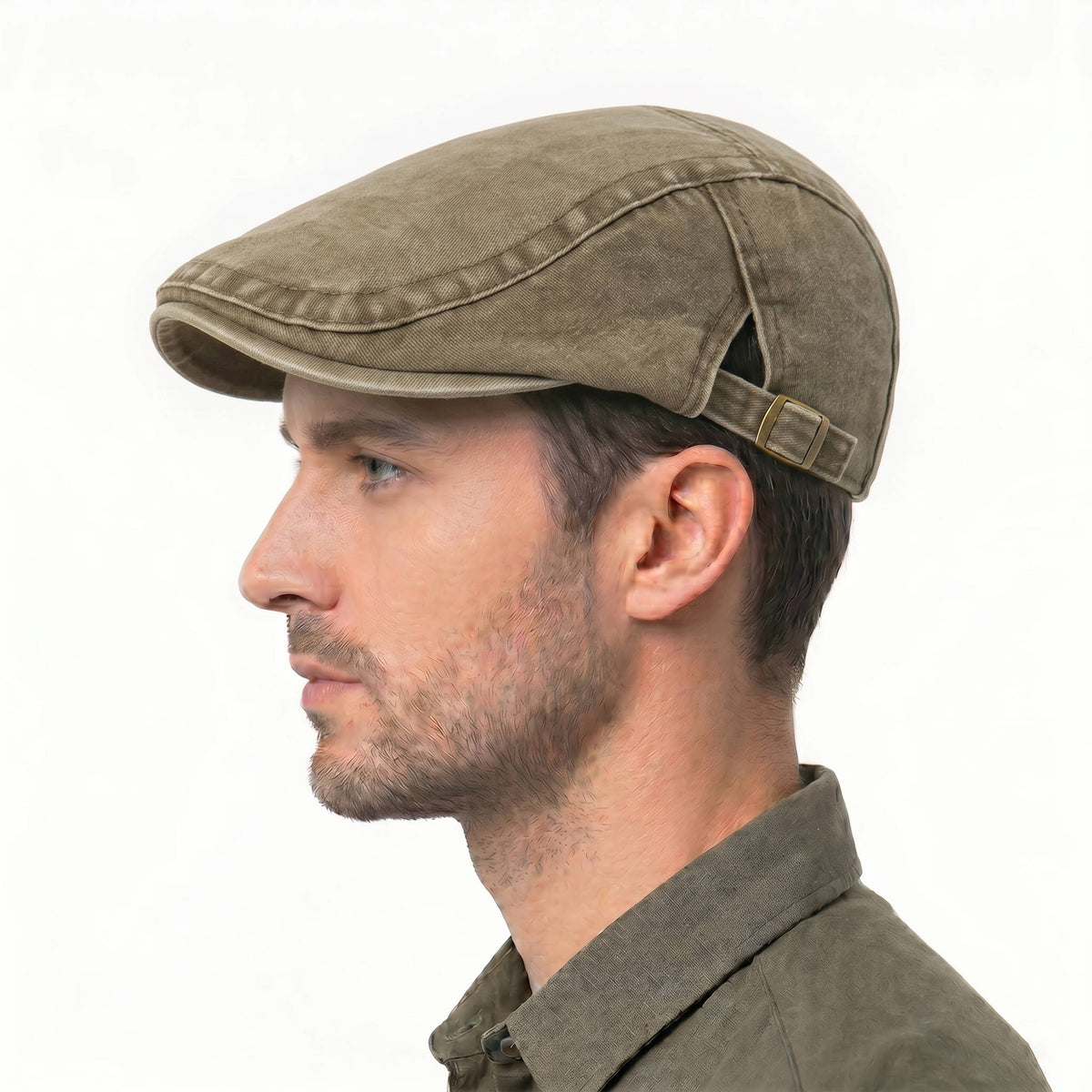 Mens Washed Denim Newsboy Cap, Vintage Adjustable Eight Panel Hat