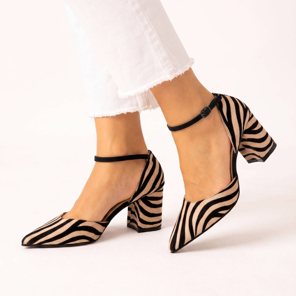 Zebra Print Sandals with Stable Heel, Fashionable Strap Sandals for Women