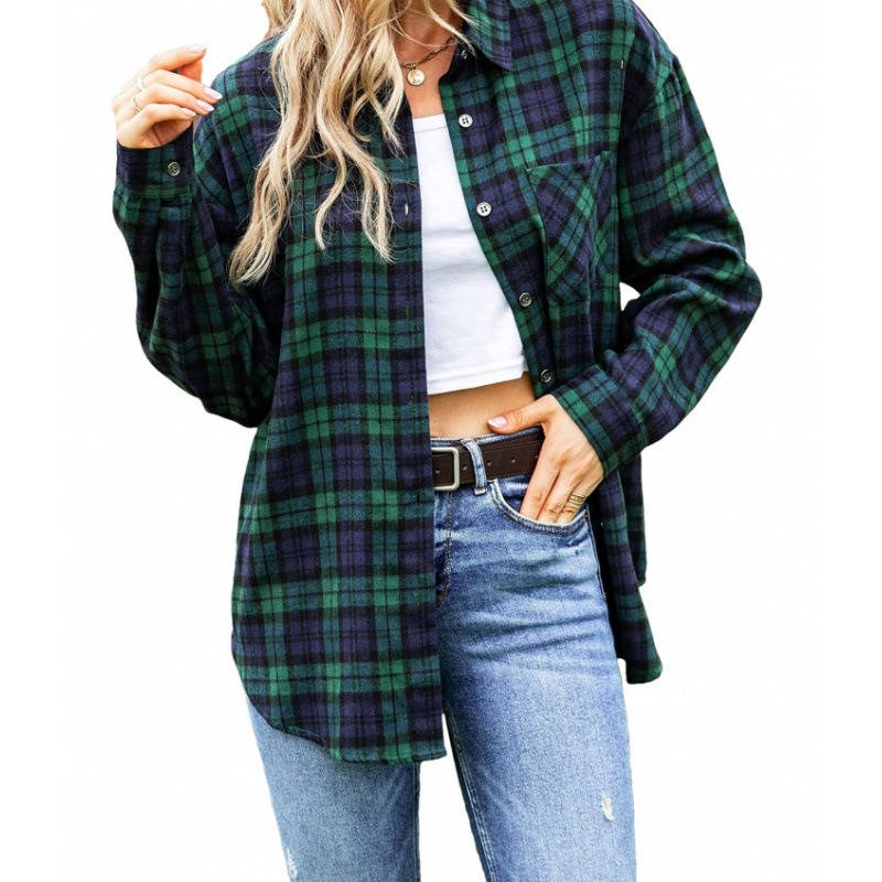 Womens Flannel Plaid Shirt, Soft Button Down Shirt, Roll Up Long Sleeve Flannel Plaid Blouse for Women
