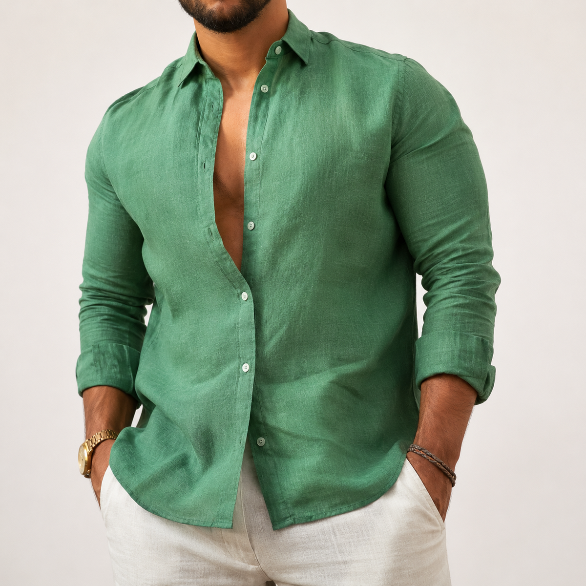 Men's Button-Front Long Sleeve Shirt with Tailored Fit and Breathable Fabric