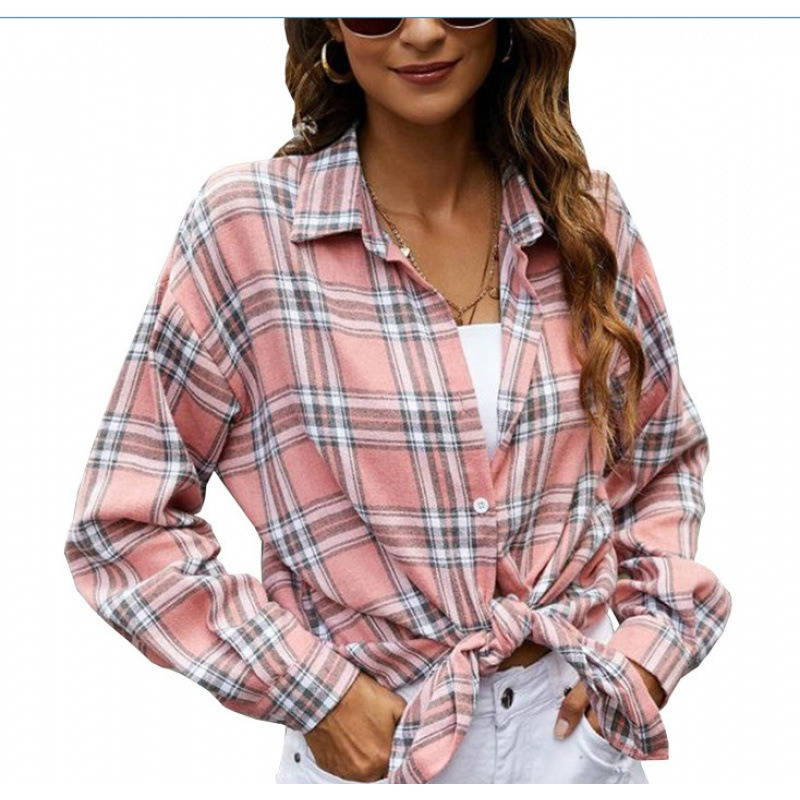Womens Flannel Plaid Shirt, Soft Button Down Shirt, Roll Up Long Sleeve Flannel Plaid Blouse for Women