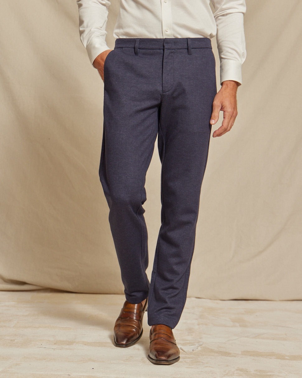 Mens Brushed Stretch Navy Blue Chino Pants, Slim Fit