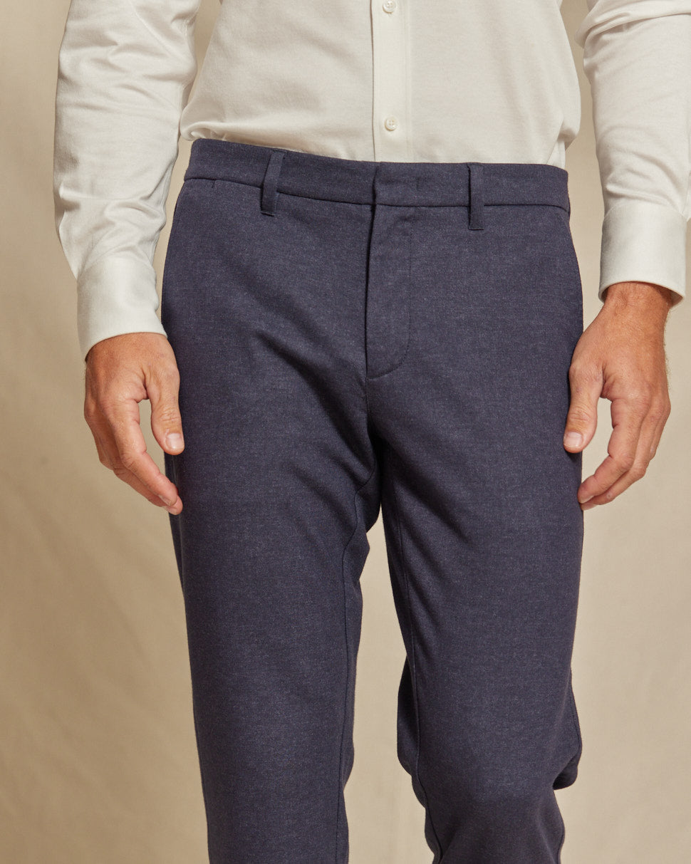 Mens Brushed Stretch Navy Blue Chino Pants, Slim Fit